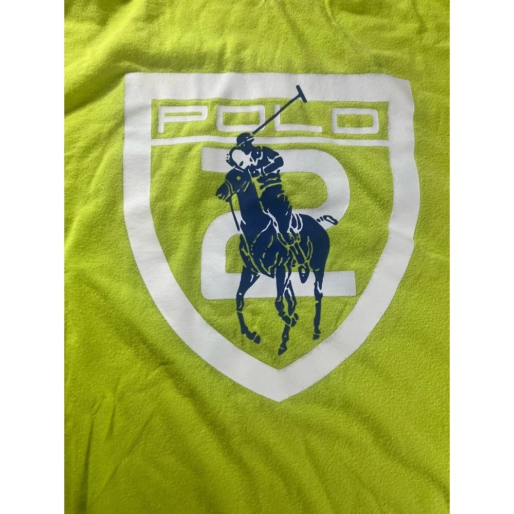 Polo Ralph Lauren Boys XL Neon Green Big Pony Logo V Neck T Shirt EUC